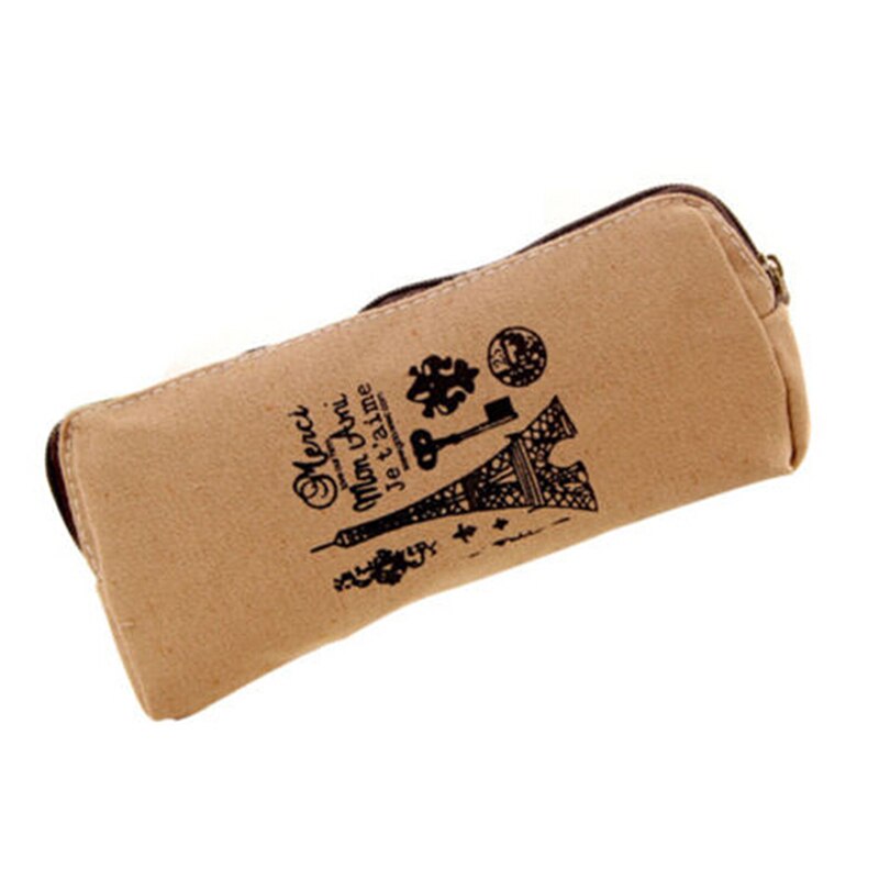 Vintage katoenen en linnen canvas studenten etui met grote capaciteit, schrijfwarentassen, eenvoudige pen, etui voor kantoororganisatie: Lichte koffie