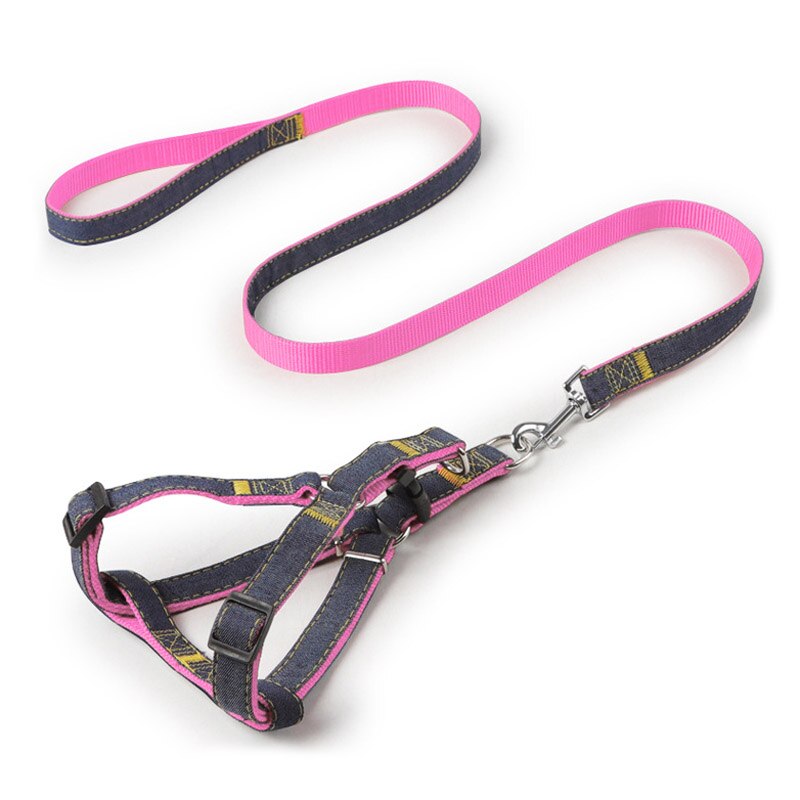 Denim Harnas Hond Aangelijnd Set Ajustable Jeans Trekkabel Sterke Leash Pet Vest Jas Voor Kleine Puppy Honden Franse Bulldog pug