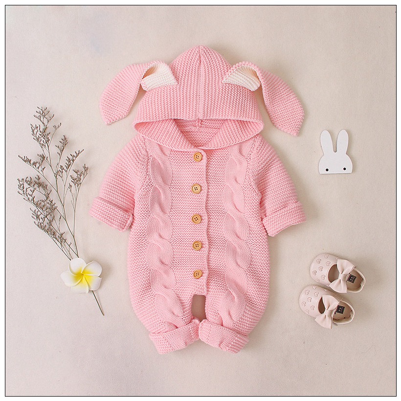 Baby Pasgeboren Trui Soild Lange Mouwen Winter Herfst Wol Warme Romper 0-24 Maanden Baby Jongen Meisje Outfits Gebreide hooded Kleding