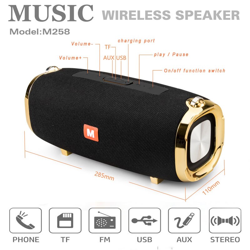 50W high-power portable bluetooth speaker sound column stereo wireless subwoofer music center, support FM radio TF aux USB