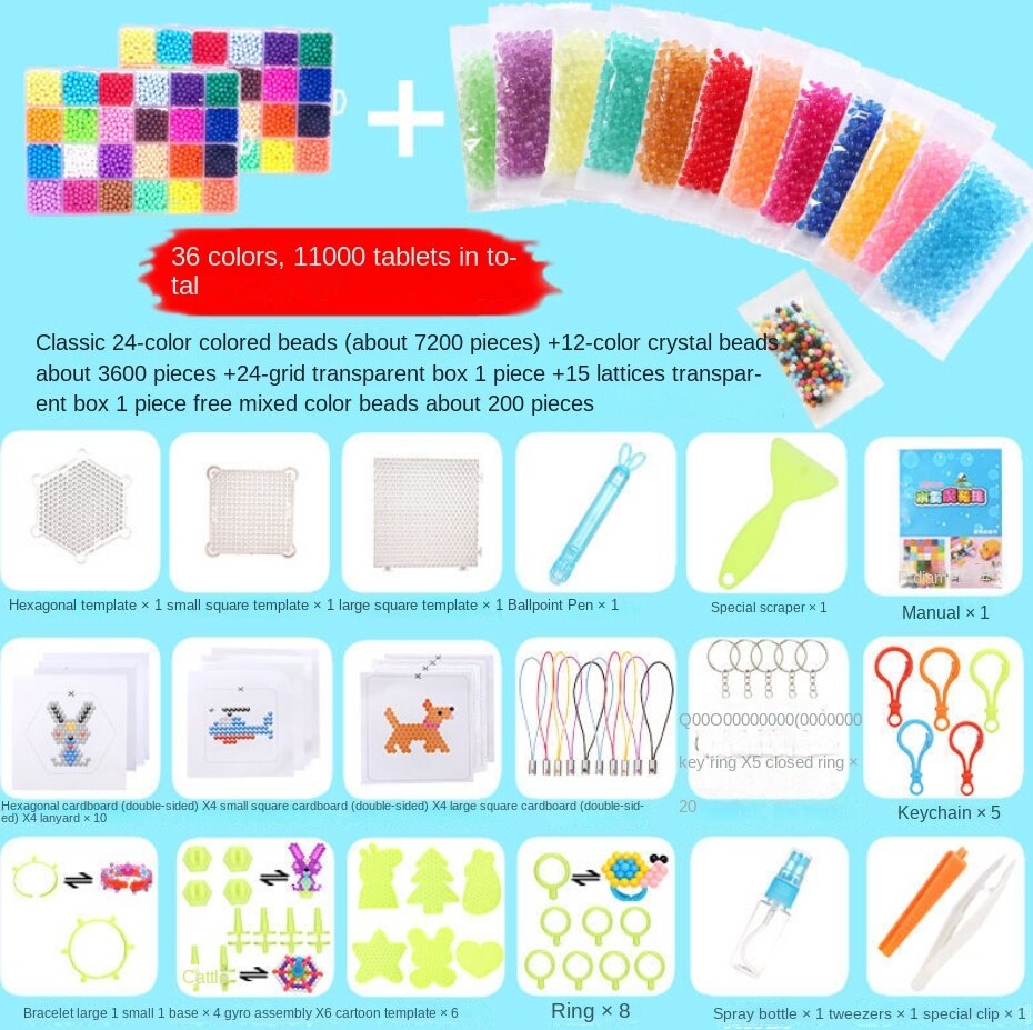Magic Water Mist Magic Beads Handmade Diy Girls&#39; Water-soluble Beads Early Education Children&#39;s Educational Toy: 36 color 11000 grain