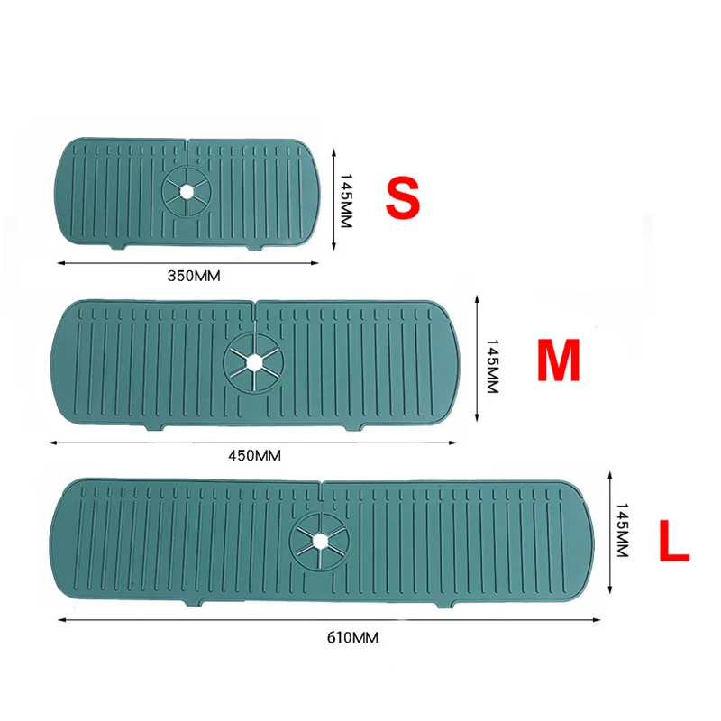 1Pcs Silicone Faucet Mat Water Ripples Kitchen Bathroom Drainage Pad Wash Basin Large Sink Splash Pad Countertop Protector: S / green