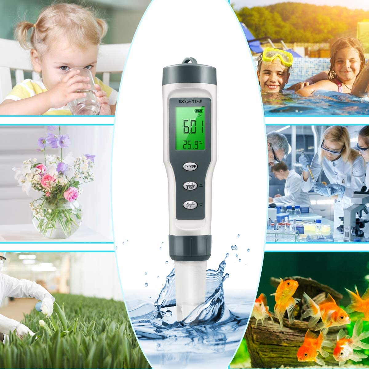 Medidor de temperatura TDS/PH 3 en 1, con pantalla LCD ATC, medidores de Ph de laboratorio, PPM para hidroponía, piscina, Acuario y estanque