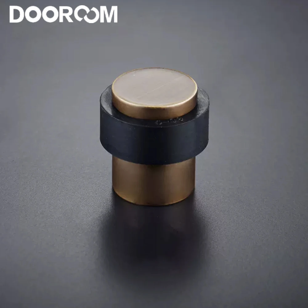 Tope de puerta de latón DOOROOM, Tope de puerta cilíndrico de bronce negro, protección de seguridad para suelo, herrajes para muebles, soporte Puerta Tope