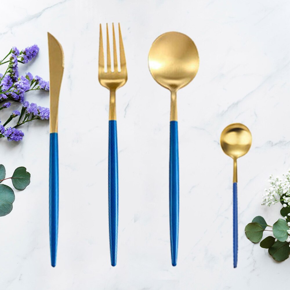 Stainless Steel Flatware Set Stainless Steel Cutter Fork Western Food Flatware (Black): Blue