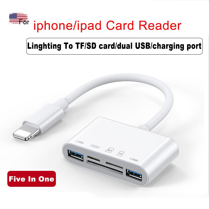 Lector de tarjetas Micro SD adaptador de tarjeta SD USB 3,0, palo de memoria para iphone, iPad, iOS13, adaptador Lightning a cámara, lector de tarjetas USB: iP 1 To 5