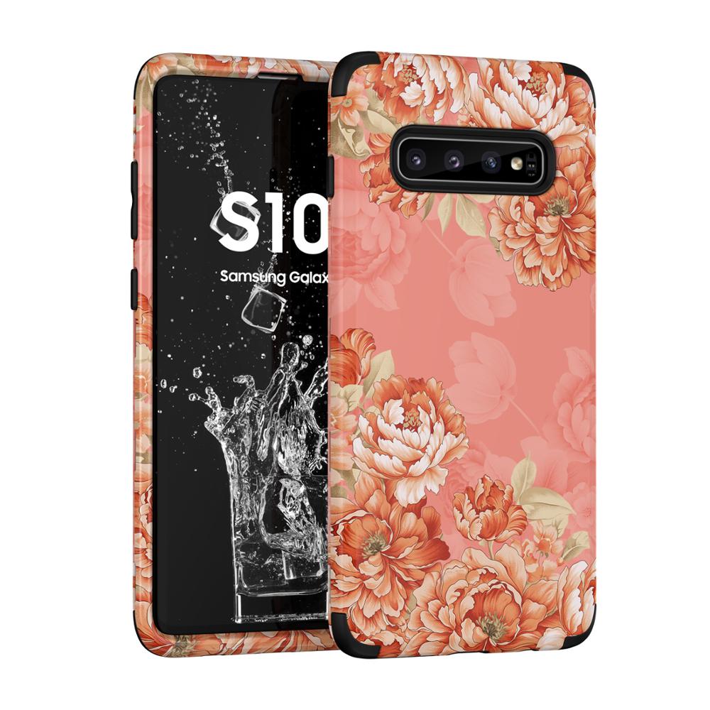 3 in- in-1 telefoonhoesjes voor samsung galaxy  s10 meisjes, dames, bloemenhoesjes, schokbestendige bumpers, glaxay  s 10 bloemenhoesjes, galaxy coque: Roze