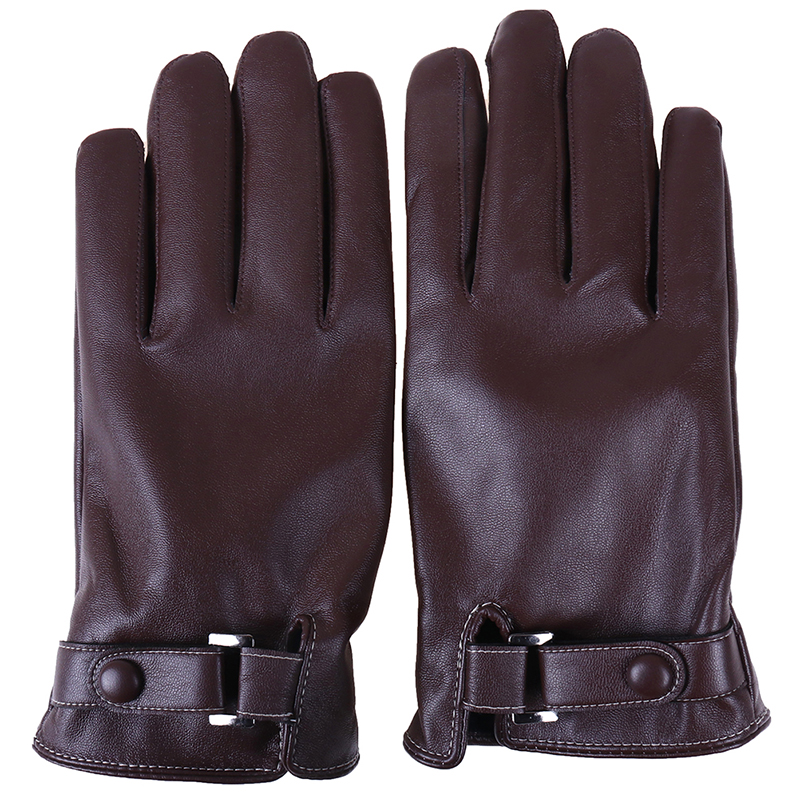 Herren Winter Leder Warme Handschuhe Männer Wasserdicht Faux Fahren Dünn für Touchscreen Braun Guantes: Schwarz