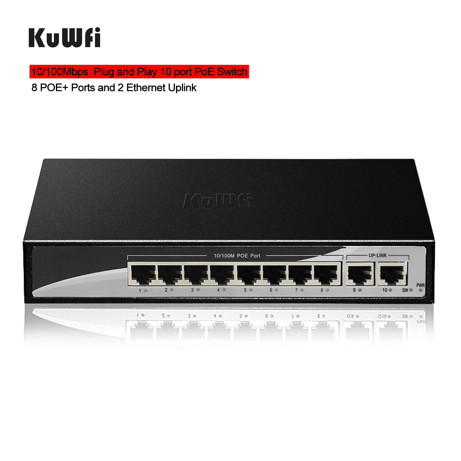 10 Poort Plug En Play Poe Switch 100Mbps Ethernet Netwerk Switch 8 Poe Poorten & 2Uplink Ethernet Voor ip Camera-48V