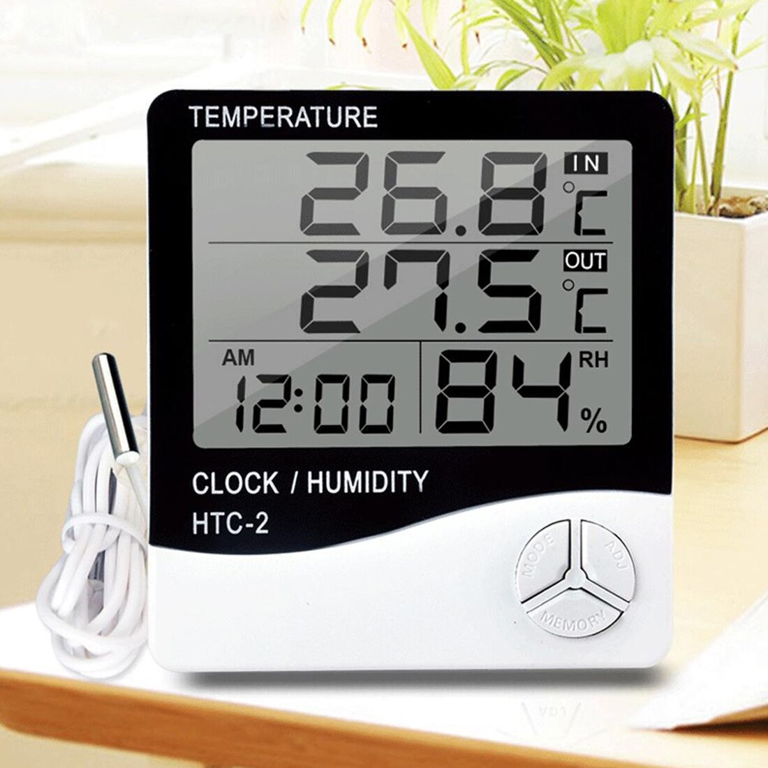 Digital LCD Thermometer Hygrometer Weather Station Sensor Probe Temperature Humidity Tester Clock Alarm Wall Indoor Outdoor