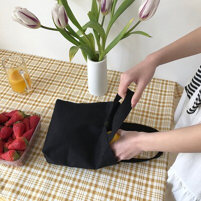 Jedzenie niosące pudełko na obiad urocza torba dziecko zakupy puste Eco klient prezent z płótna przenośne dzieci luzem tkanina w jednolitym kolorze obiad: czarny