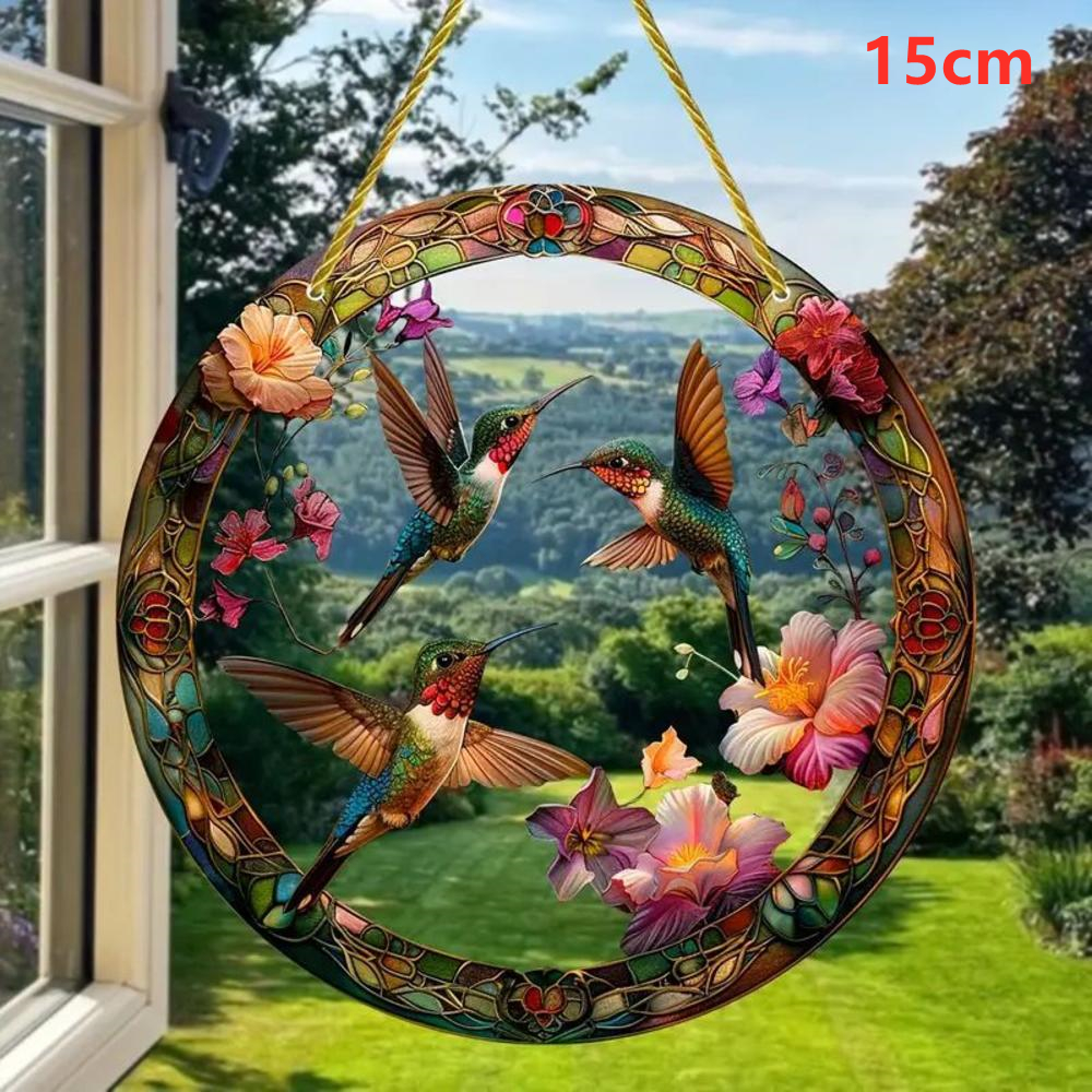 Acrylic Colorful Hummingbird Sun Catcher Rainbow Bird Wind Chimes Crafts Hanging Decor for All Seasons Home Garden Decoration