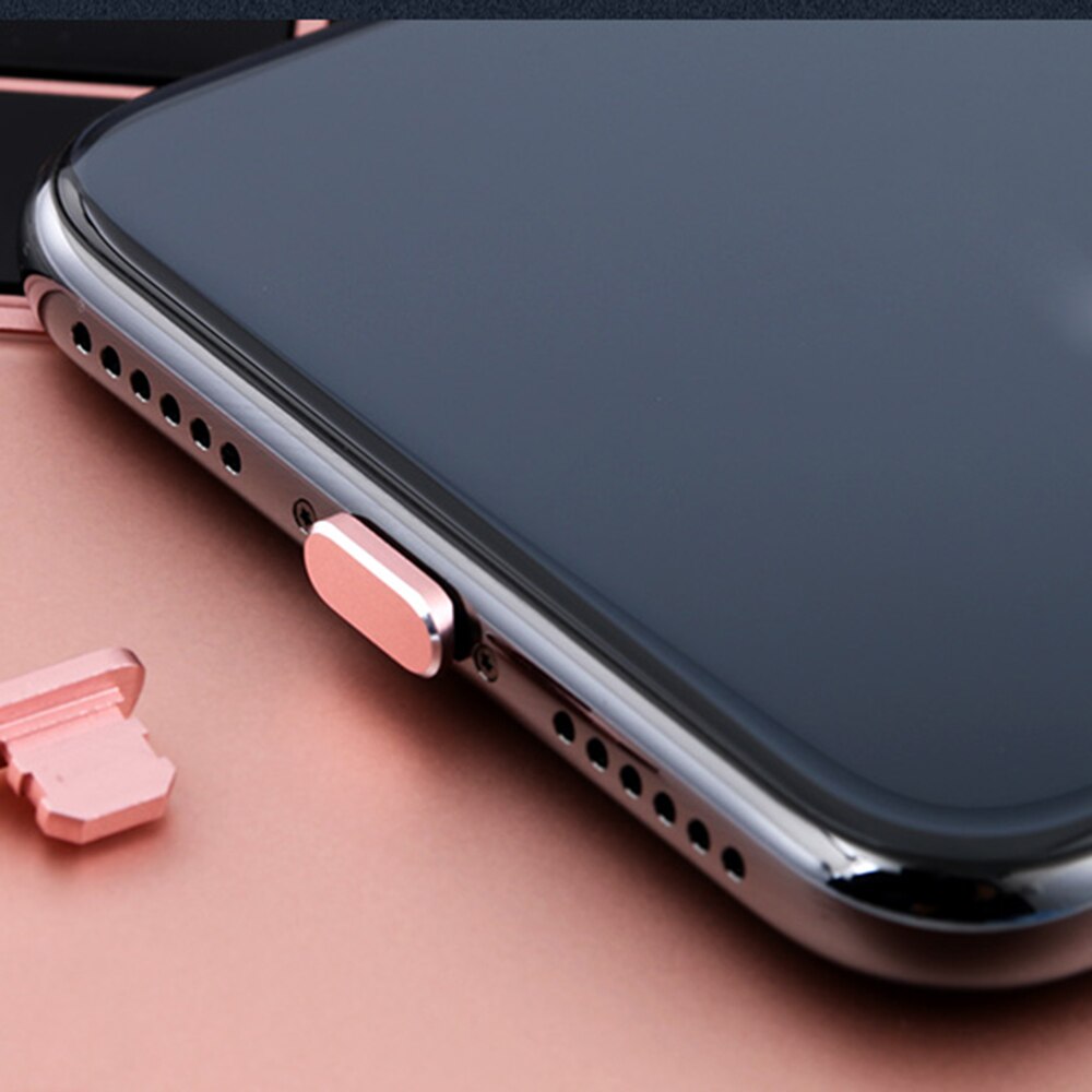 1 unidad, para IPhone 6 6s 7 8 X Xs, accesorios de cargador, enchufe de polvo para teléfono móvil, Protector de interfaz de datos de Metal para teléfono móvil de Apple: 02 pink