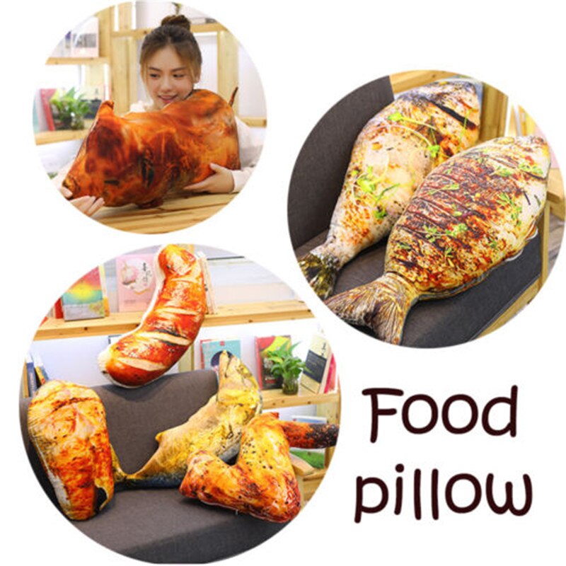 Simulatie voedsel wasbaar kussen sierkussen 3d vissen pizza eten snackvormig pluche bed kussen kussen huisdecoratie