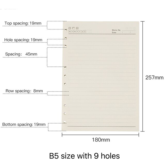 2 Pcs/lot A5 B5 Loose Leaf Notebook's Filler Papers 3 6 9 Holes Planner Filler kraft Papers Multi-functional Inner Pages: B5 with 9 holes