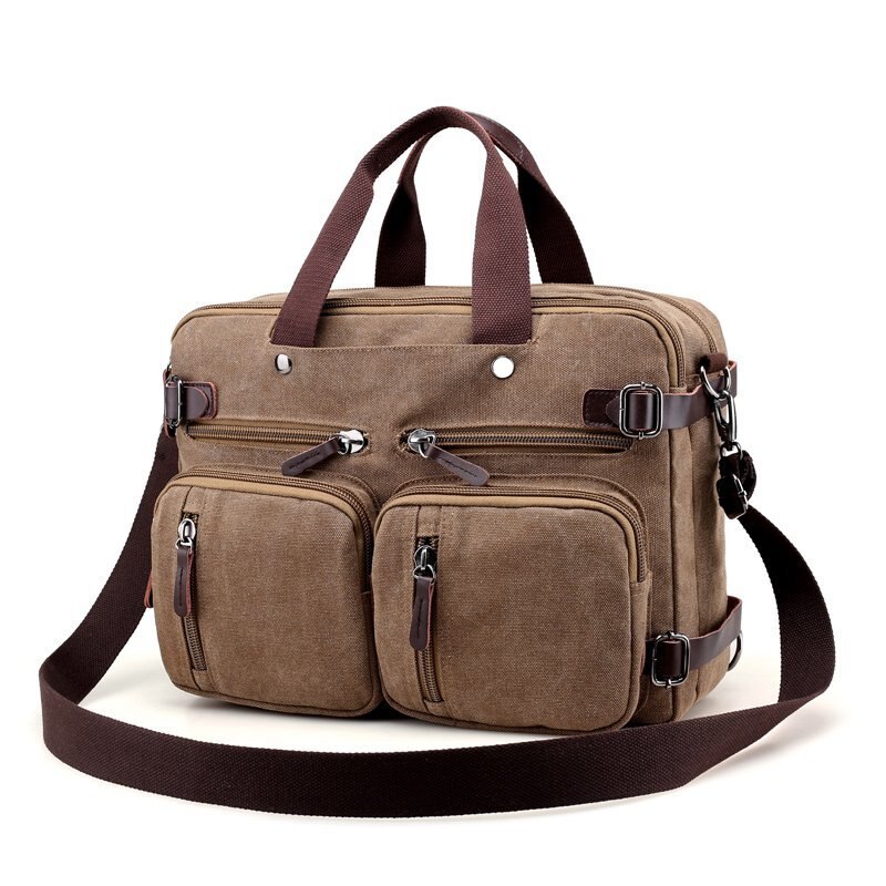 Los hombres bolsos de lona bandolera bandoleras cruzadas sólido alto capacidad hombre Casual de multifunción mochila portátil: Coffee