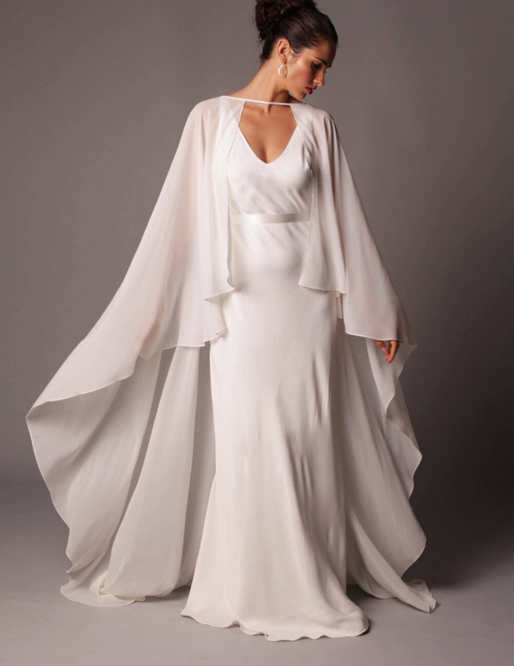 Chiffon Lange Bruiloft Capes 1 Band 2.5M Bridal Wraps Jassen voor Wedding Wit/Ivoor