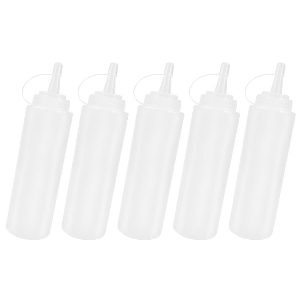 5pcs 230ml 8oz Squeeze Squirt Condiment Bottles with Twist On Cap Lids Dispensers for Ketchup Mustard Sauces Olive