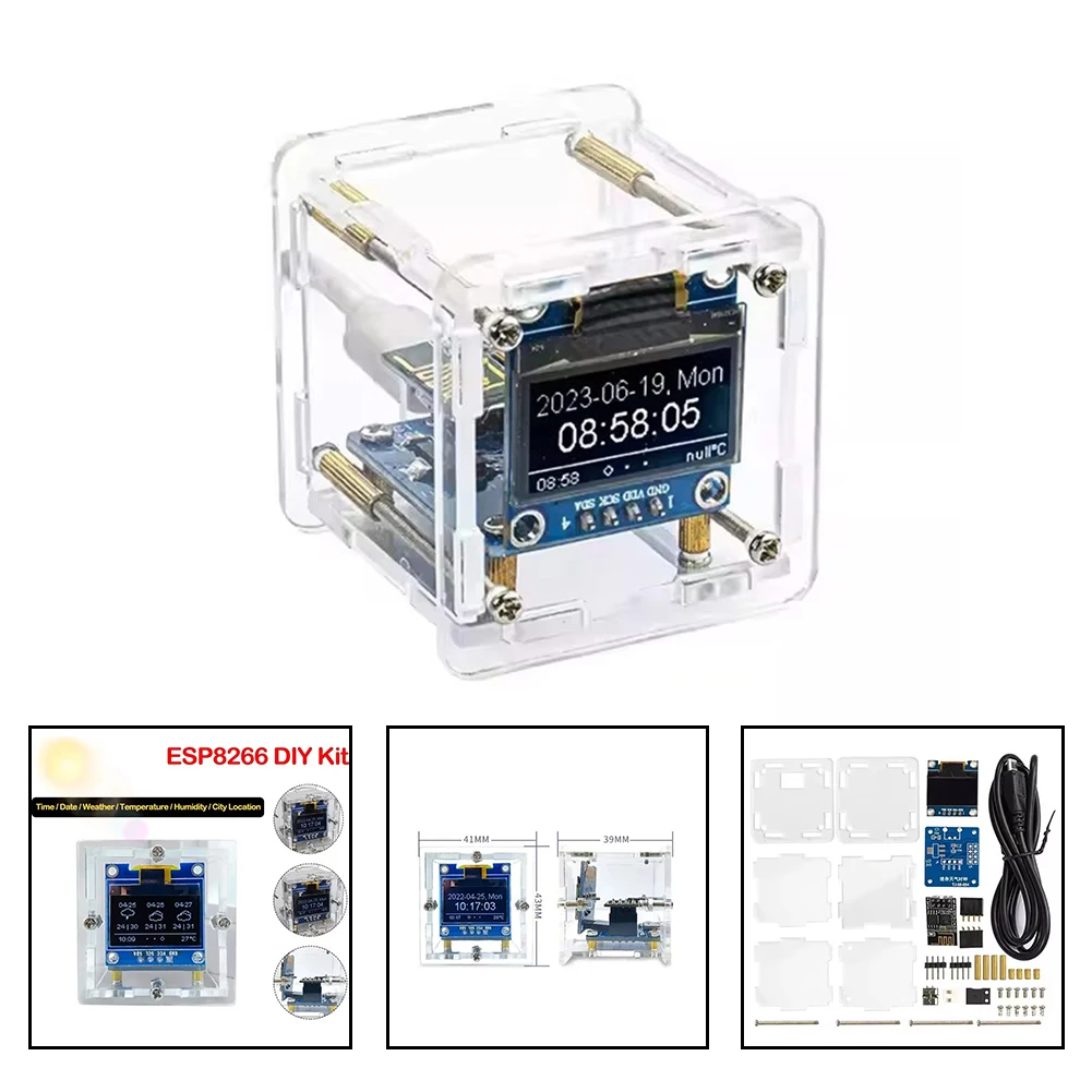1 Set DIY Mini Weather Station Kit With USB Power Supply Weather Clock Time Temperature Humidity Display Soldering For ESP8266