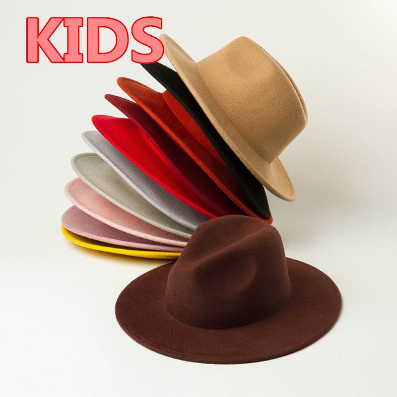 202009-hh9009 vinter ull solid barn 53cm huvud storlek barn fedoras keps barn jazz panama hatt