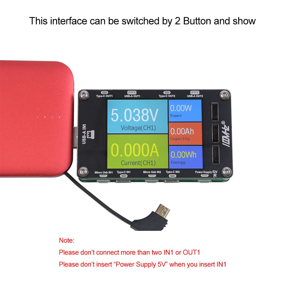 USB-C und USB Tester 2 in 1, DC 4,5-36 V Strom Spannung Volt Messgerät