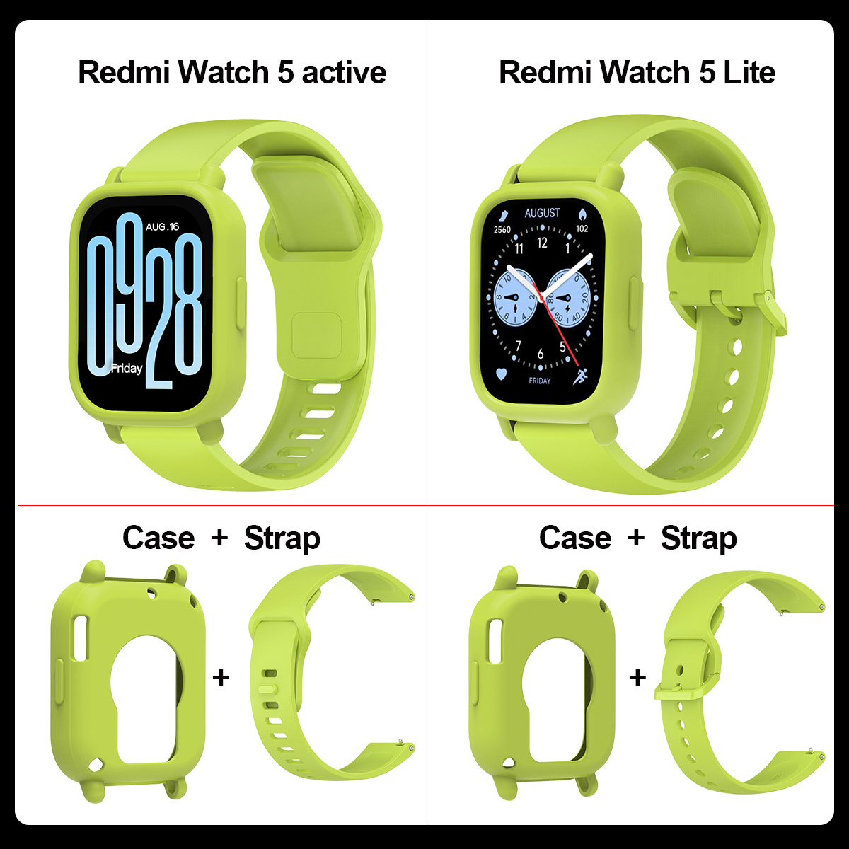 2pcs/set Stylish Band+Case For Redmi watch 5 Active Sport SmartWatch WristBand For Redmi watch 5 Lite Bracelet Band: XS / AZURE