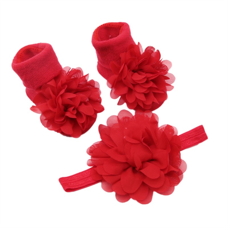 2PCS/Set Newborn Soft Socks Baby Big Velvet Stretch HeadBand+Non-slip Cotton Socks Two-piece Children Headwear Hairband