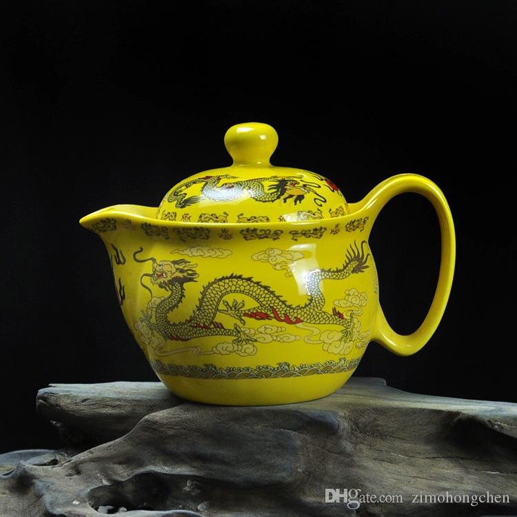 Chinese Kung Fu Porcelain Teapot with Infuser Handmade Dragon Flower Puer Tea Pot 350ml Ceramic Samovar Kungfu Teaware: Gold