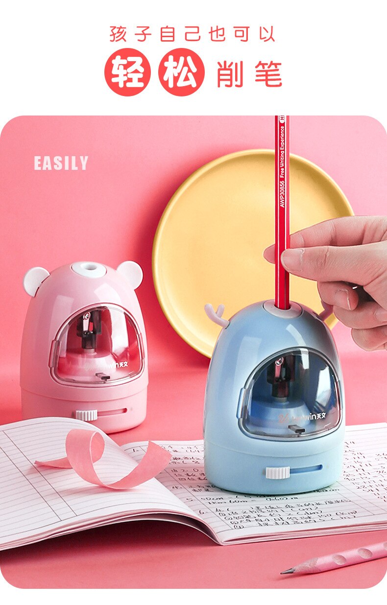 Sacapuntas eléctrico de dibujos animados para niños, afilador de lápices para estudiantes, papelería: 8017 blue