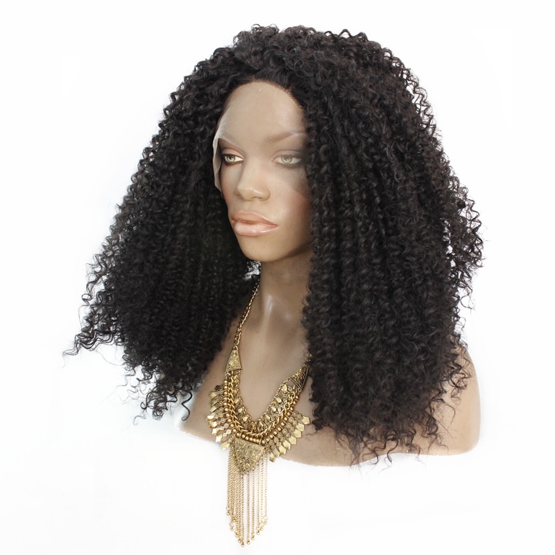 Peluca de pelo largo negro rizado con malla frontal, pelo de bebé Afro sin pegamento, Pelo Rizado sintético, peluca con malla frontal s, fibra resistente al calor