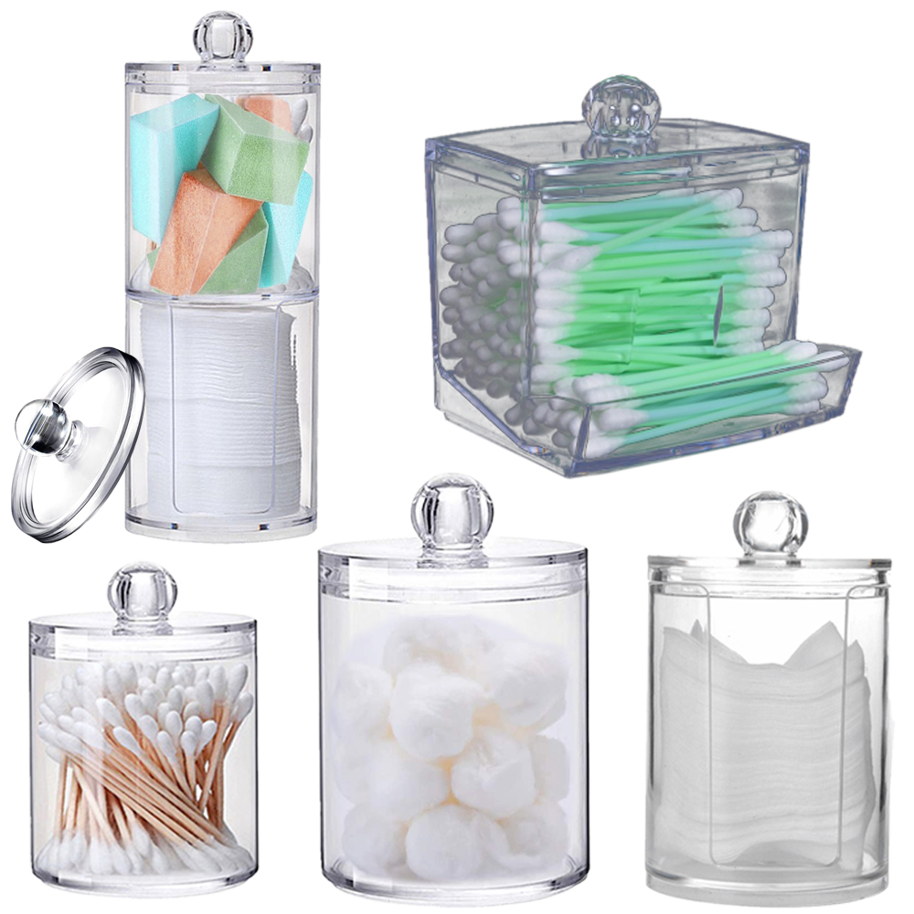 Acrylic Storage Box Transparent Round Qtip Storage Holder Container Cosmetic Cotton Pad Ball Swab Organizer Jewelry Dispenser