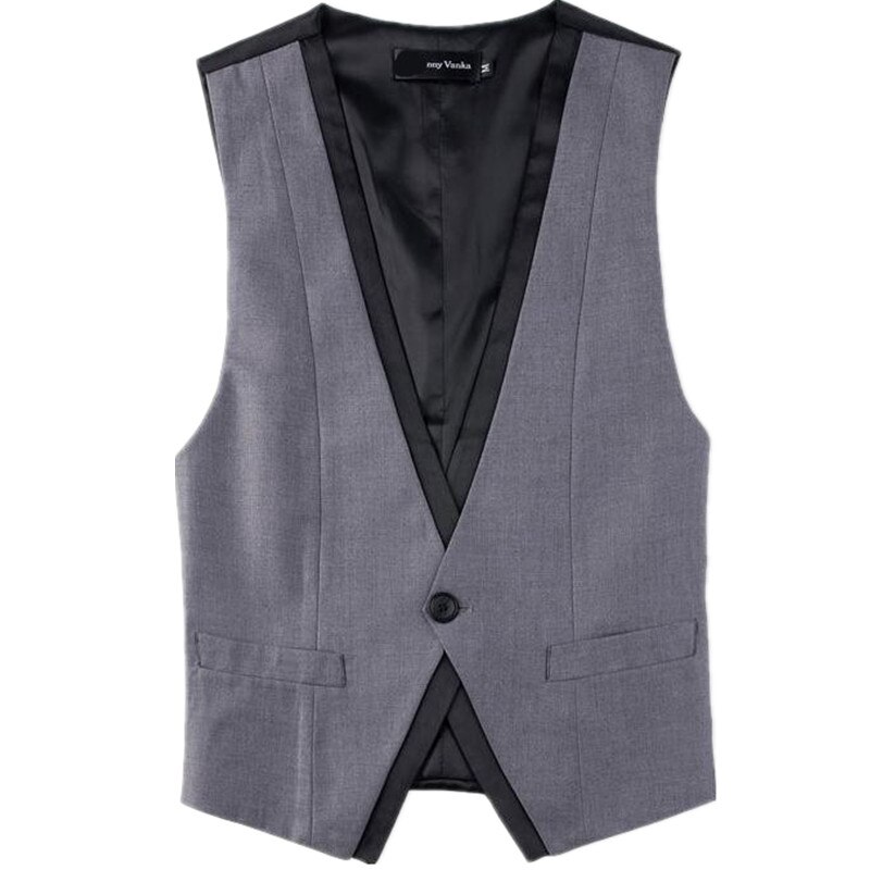 Sort herretøj slank masculino bomuld i britisk stil med én knap ærmeløs jakke vest til mænd jakkesæt: Det samme som billedet / Xl