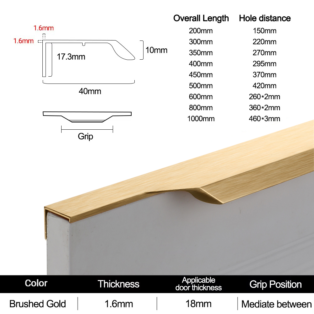 Maniglie nascoste Maniglie lunghe per armadi da cucina Manopole per cassetti in lega di alluminio Maniglia per porta dell'armadio Maniglie per armadi: 7XL / trasparente