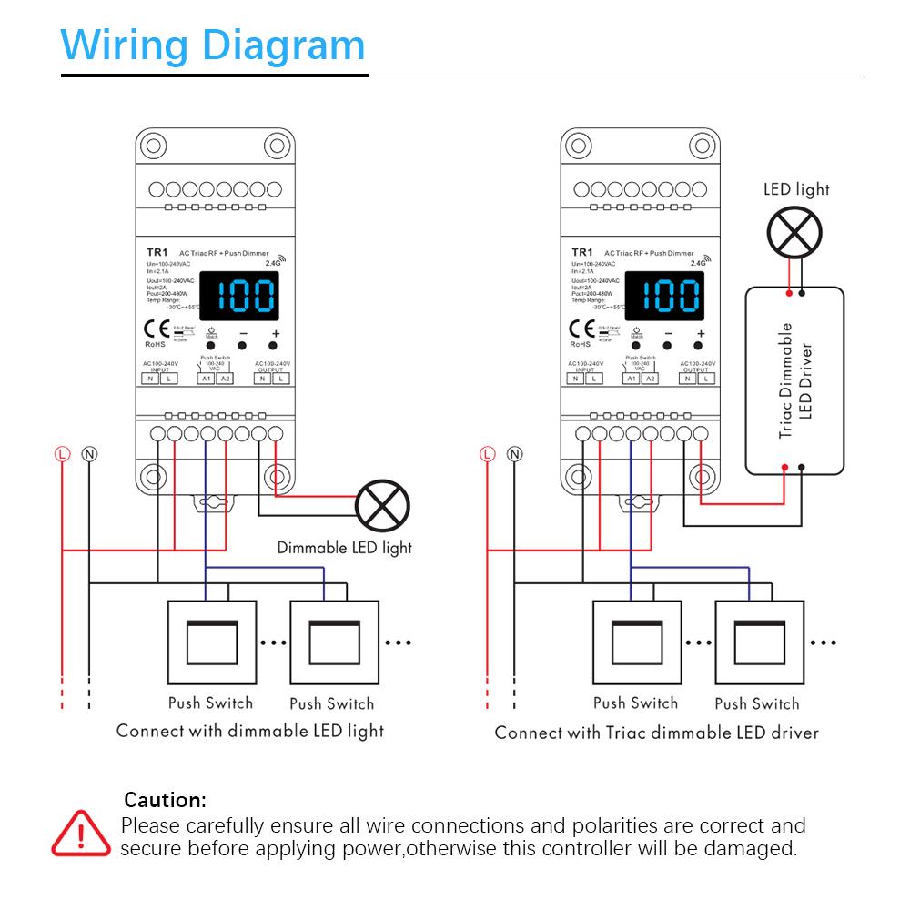 Dimmer LED 220V 230V 110V AC Triac Wireless Wifi RF Dimmable Push Switch with 2.4G Remote Dimmer Switch DIN Rail LED Lamp Bulb