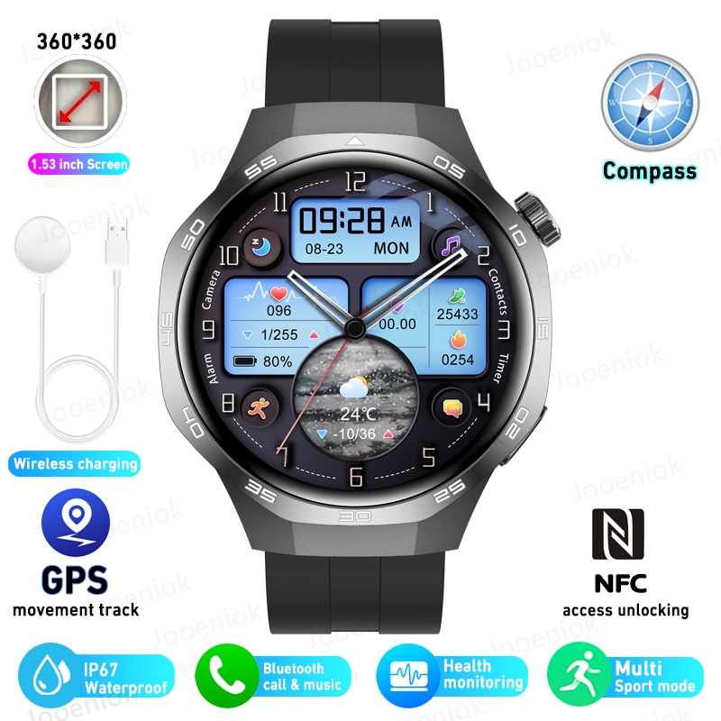 Smartwatch 2025 dla mężczyzn Huawei Kompas sportowy Na zewnątrz NFC Połączenie Bluetooth GPS Tętno Zdrowie Wodoodporny Smartwatch pogodowy: biały