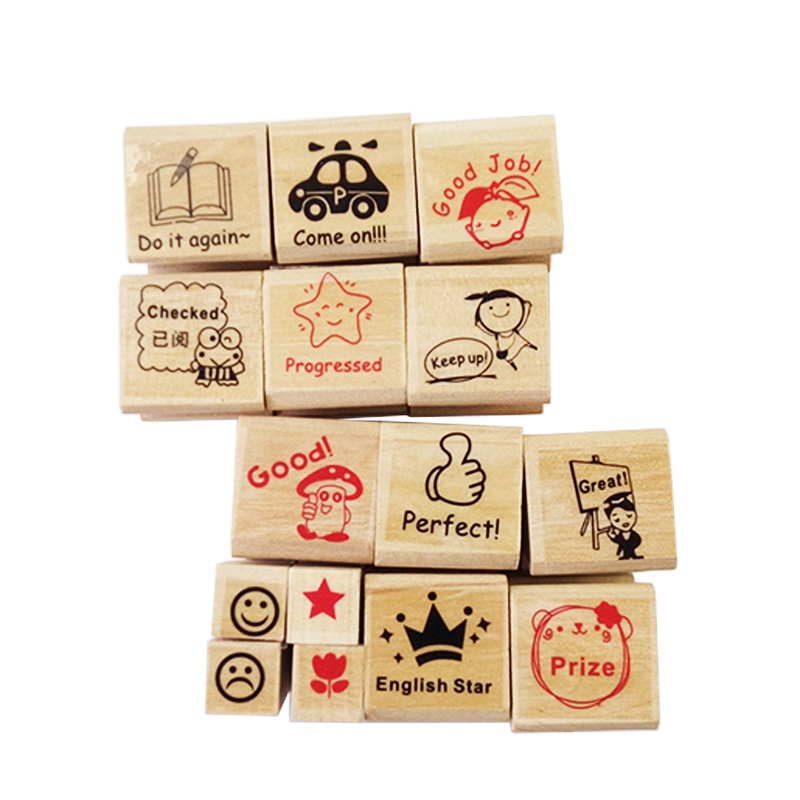 15pcs/set Teaching Stamp Cute Cartoon Children Reviews Teaching Supplies For Kindergarten School Teacher Kid Rubber Stamp