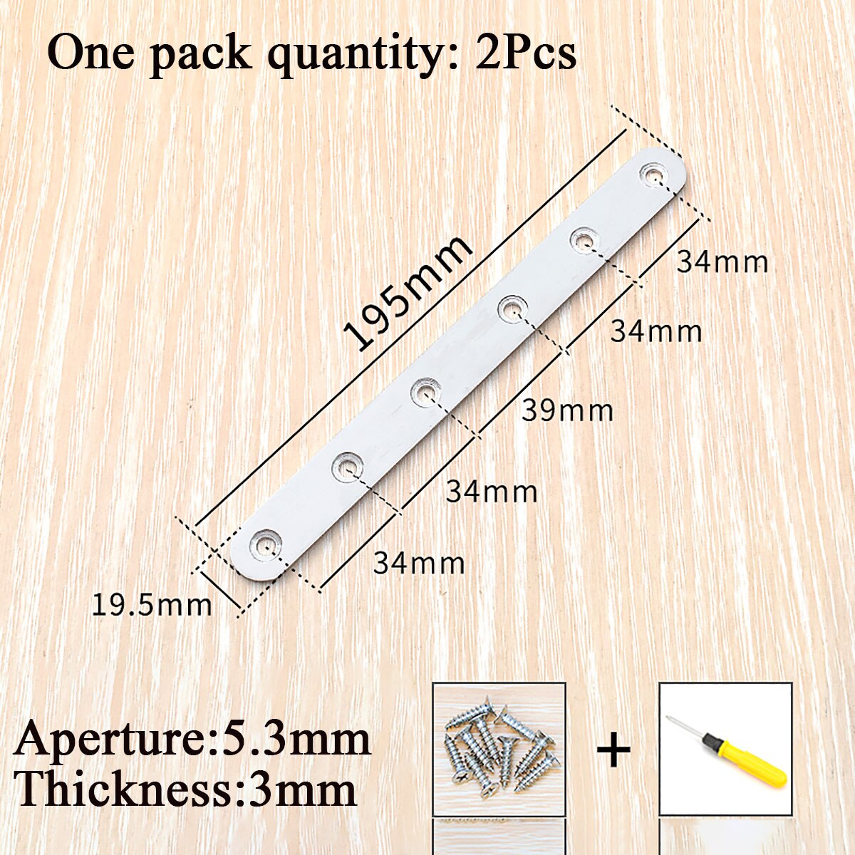 1/2/4/10Pcs Roestvrij Stalen Rechte Stuk Corner Connector Voor Versterkte Vaste Board Meubels Hardware aansluiting Accessoires: 195x20(2Pcs)