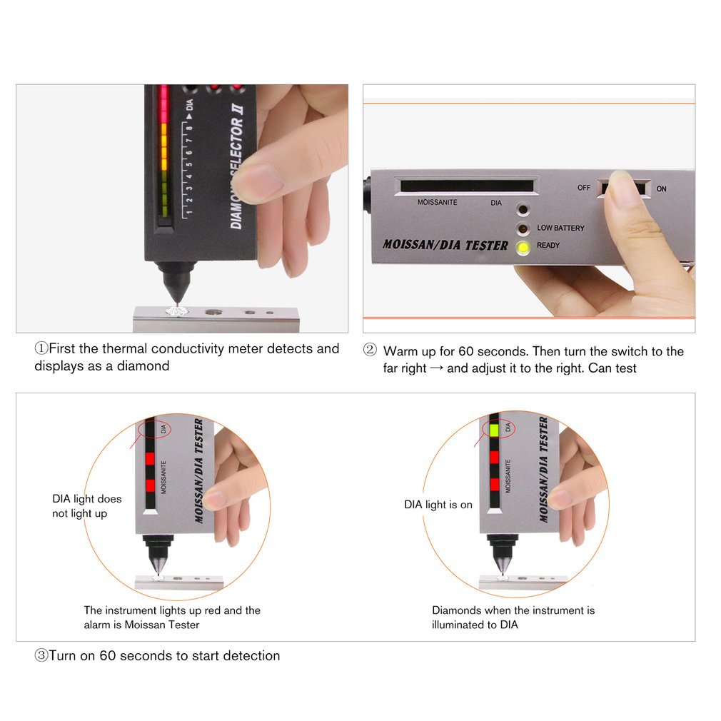 Portable Moissan Tester Tool Thermal Conductivity Meter Drill Pen Hardness Identification Instrument Detection Authentic Jade