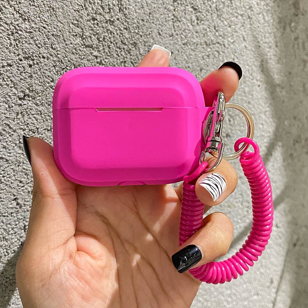 Hülle für Airpods 1/2/3/4, Silikon, einfarbig, schützende Kopfhörer-Abdeckung für Apple Air Pods Pro 2, Feder, flexible Kette, Schlüsselanhänger