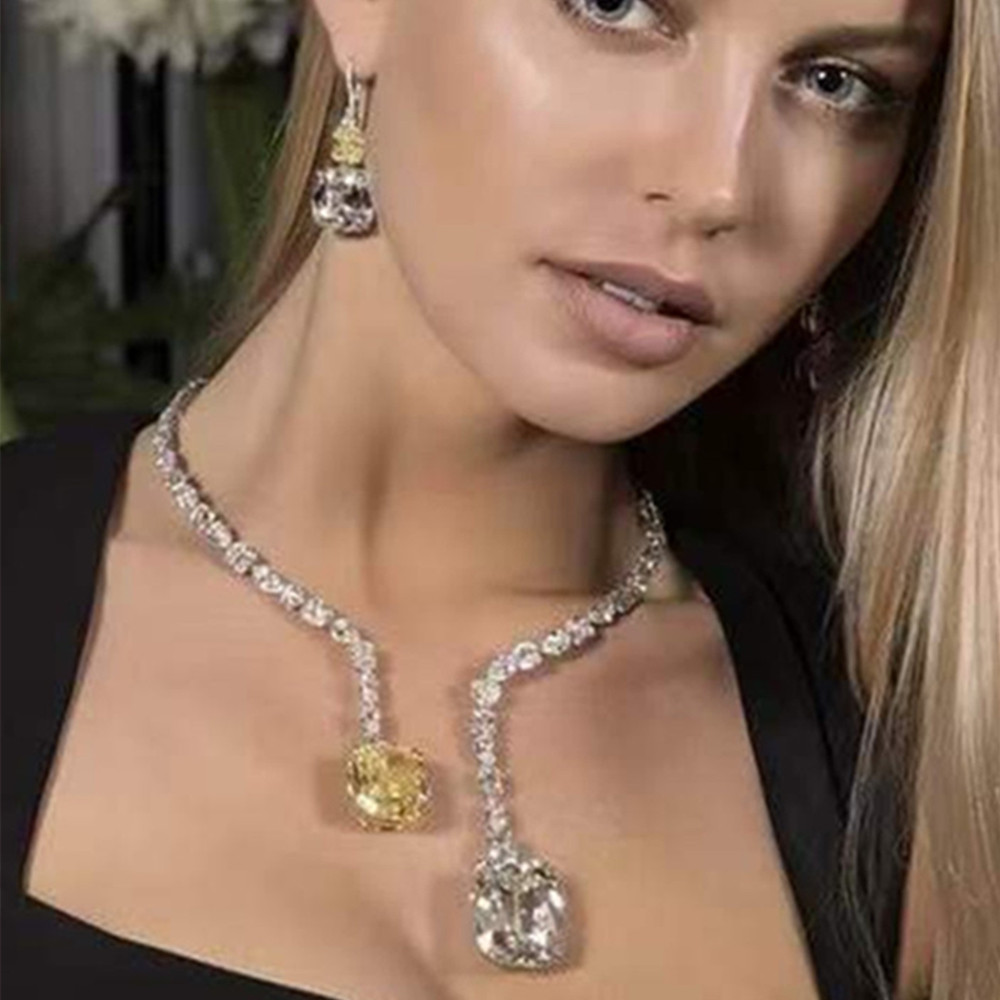 Collar con colgante de cristal doble grande para mujer, joyería de boda con Torques, Gargantilla abierta con diamantes de imitación brillantes