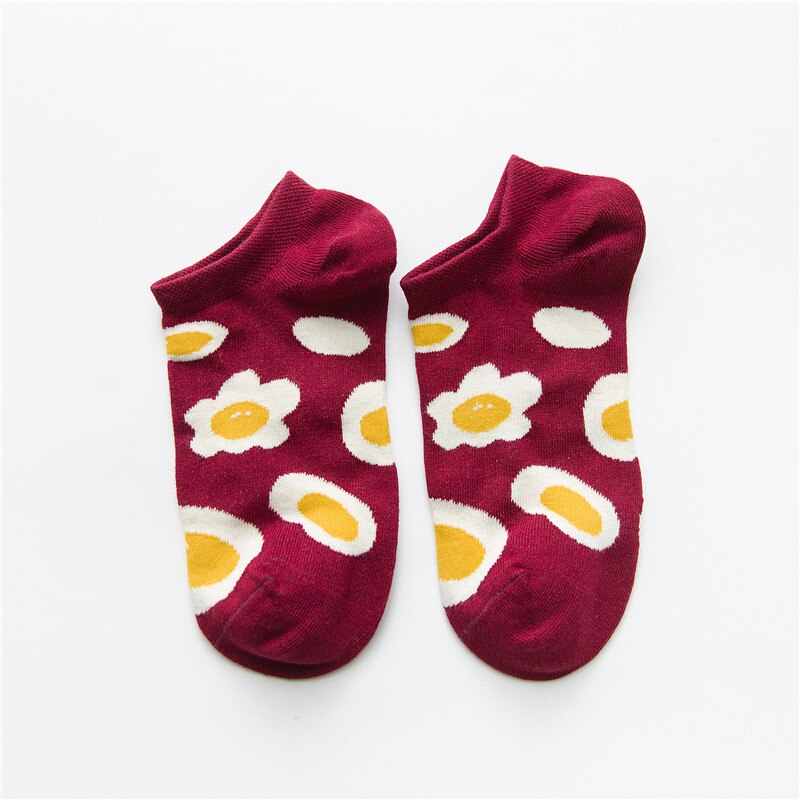 Calcetines de algodón de verano con dibujos de plátanos y frutas, calcetines de tobillo para mujeres, de corte bajo calcetines divertidos de animales, calcetines invisibles para chicas lindas felices: egg socks
