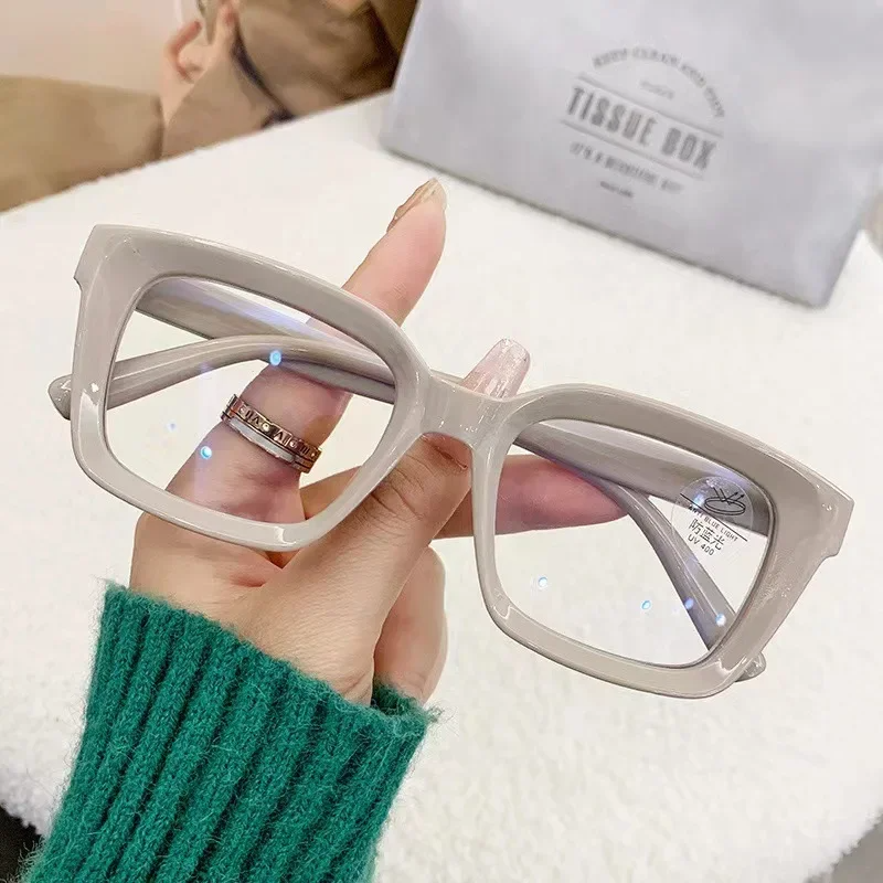 Gafas de protección contra luz azul para mujer, montura de gran tamaño, gafas Vintage, gafas de ordenador, montura completa, gafas transparentes de protección ocular: Castaño