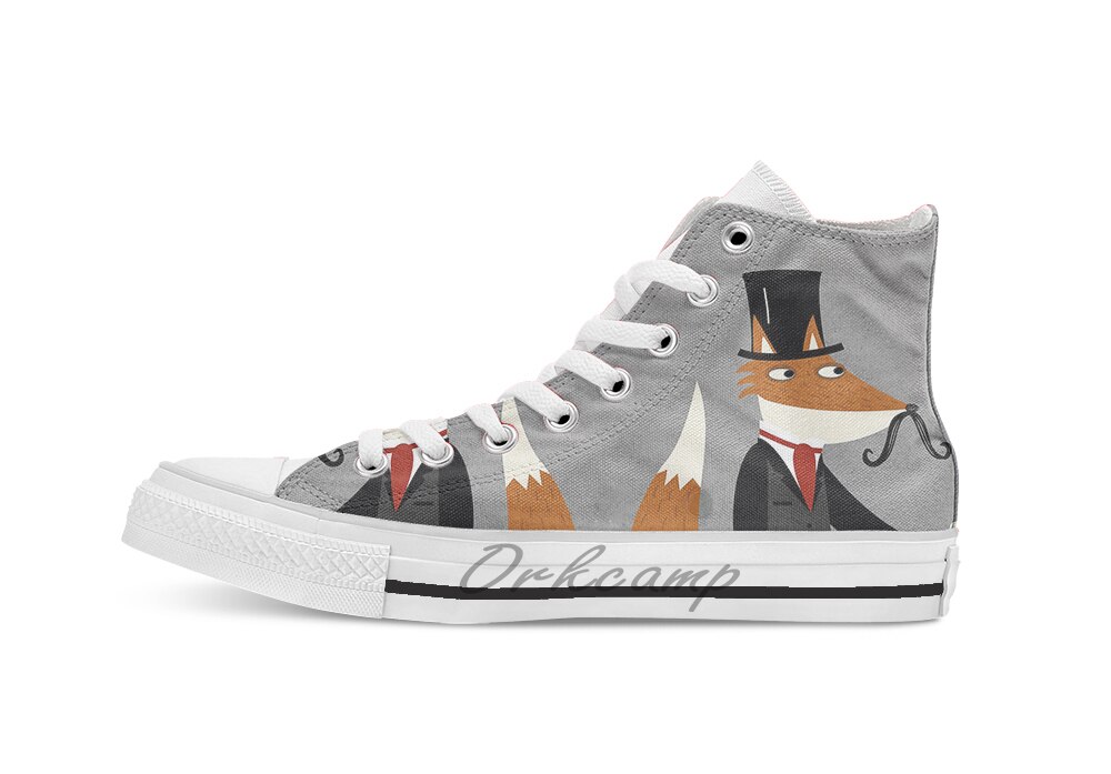 Gentleman Fox breathable Casual High Top lace-up Canvas shoes sneakers For: Black / 7