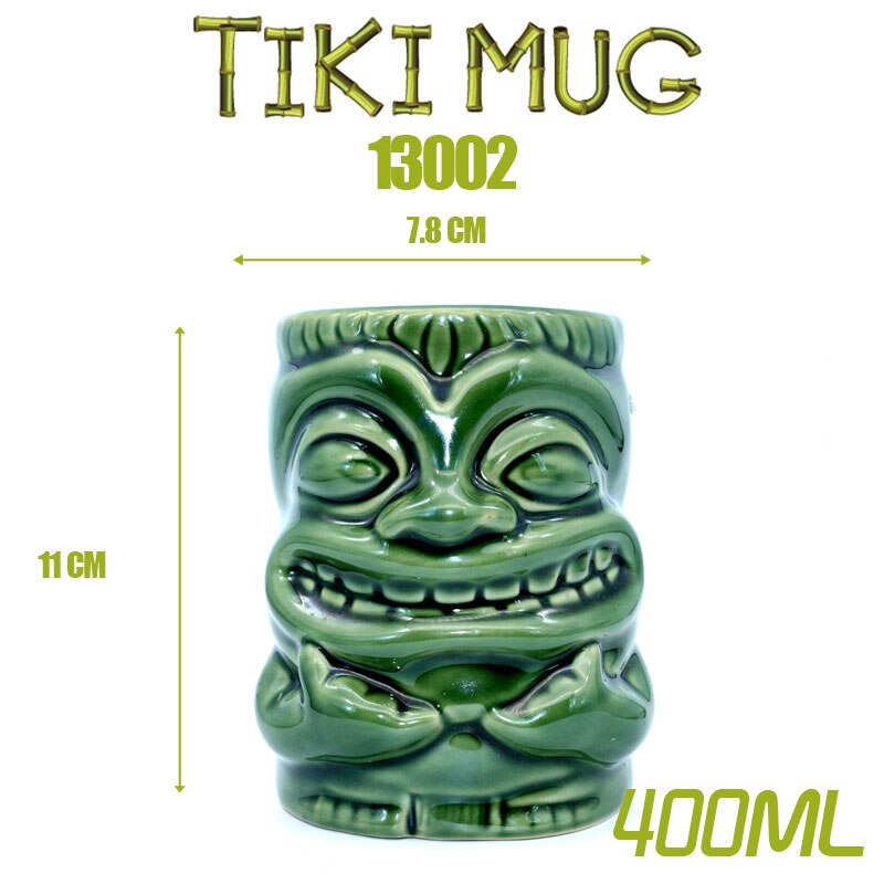 7 farver 400ml tiki kop gud billede vinglas keramik hawaiisk cocktail tiki krus bar drikkeredskaber med håndtag: 400ml grønne 1