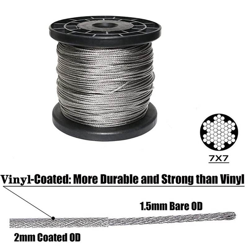 1/16 Wire Rope Kit, Wire Cable, Coated Aircraft Cable, 7X7 Stranded Core Outdoor Light String Suspension Kit
