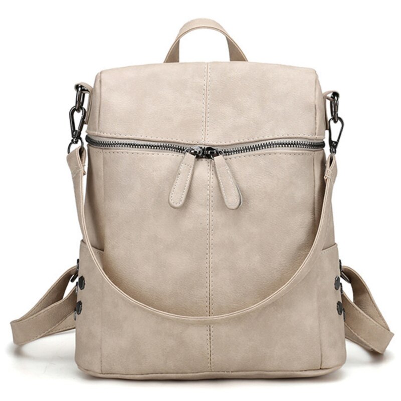 Frauen Rucksack Leder Schule Taschen Für Teenager Mädchen Große Schule Rucksack Jahrgang Feste Schulter Taschen: Beige