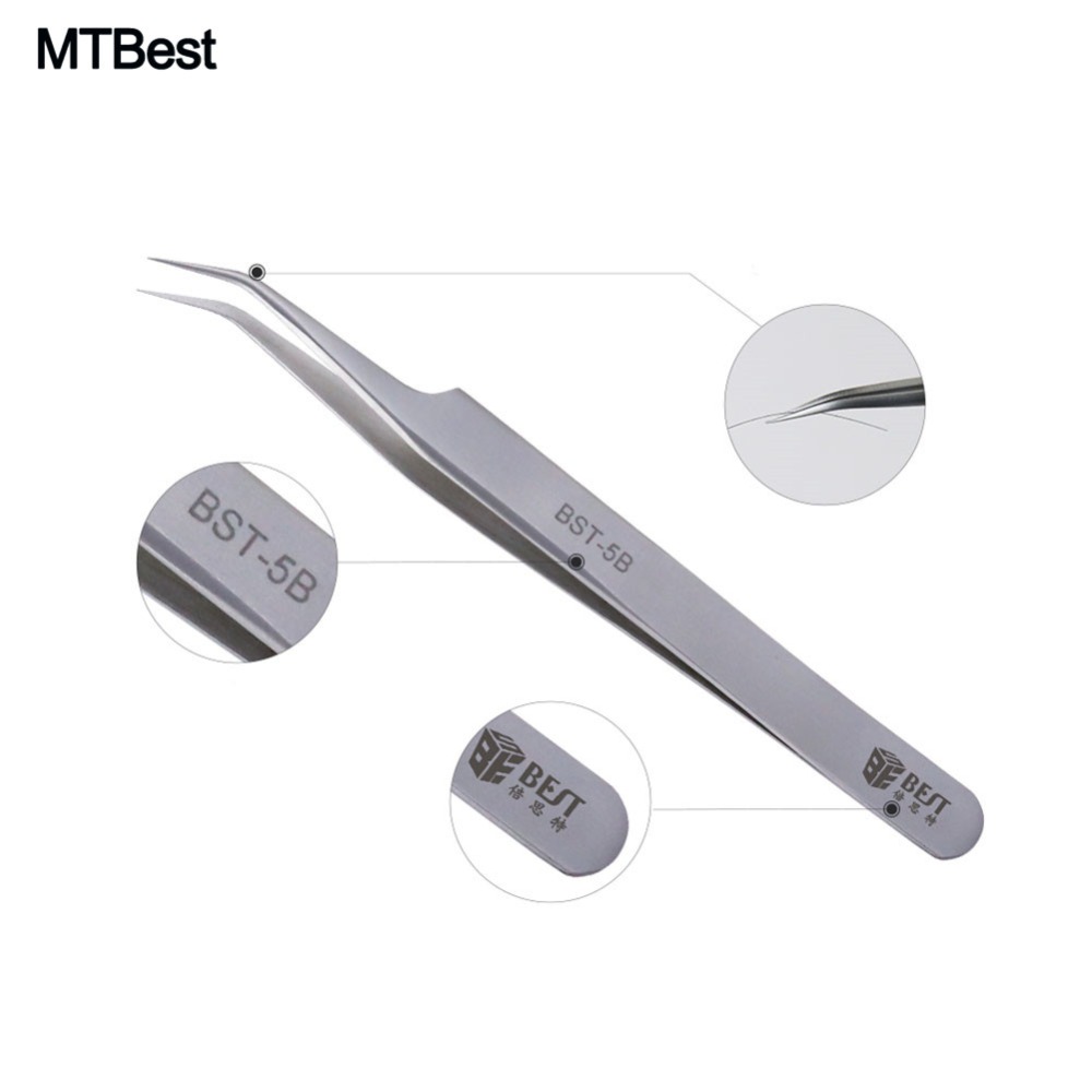 MTBest-Pinzas industriales para electrónica, pinzas de precisión de acero inoxidable, Puntas curvadas, herramientas manuales de reparación de teléfonos móviles