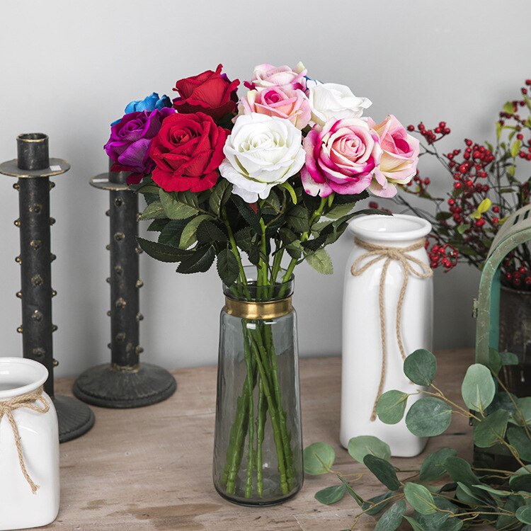 Kunstig rose stue boligindretning kunstig blomst dekoration bryllup kunstig buket enkelt flaske valentine 'ros