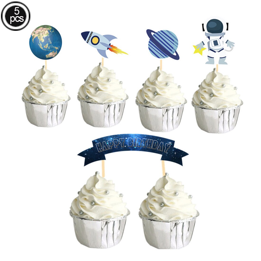 Outer Space Astronaut Cupcake Topper Universe Series Cake Toppers For Universe Planet Birthday Party Dessert Props Festive Decor: MULTI