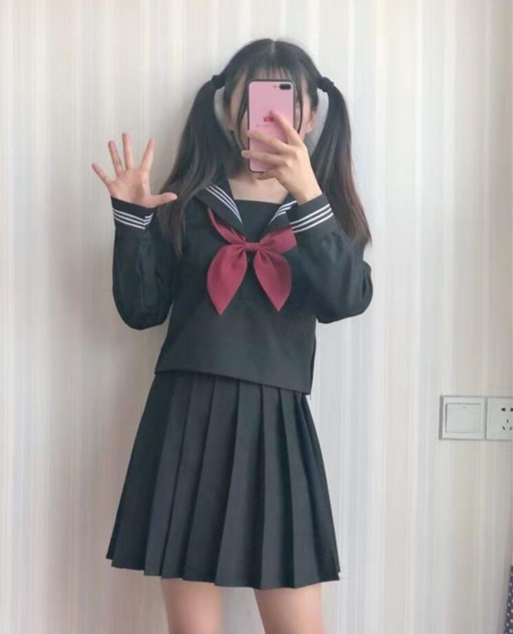 TR Giapponese JK impostato Uniforme Scolastica Delle Ragazze NERO BIANCO 3 LINEA Ad Alta Scuola Delle Donne Della Novità Vestiti Alla Marinara yankee ragazza uniforme JKL028